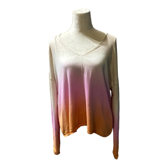 Sanctuary Revolve Horizon Ombre Pink Sherbert V Neck Sweater Sz L - Picture 1 of 6